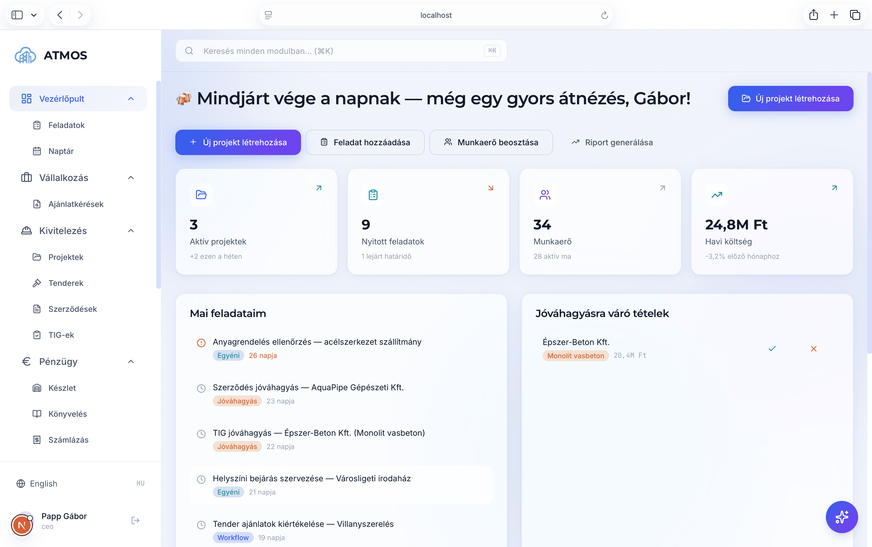 ATMOS vezérlőpult képernyőfotó